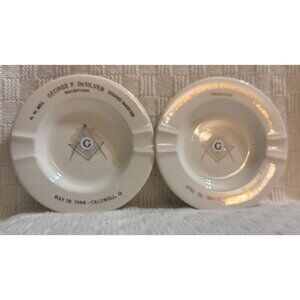 Set of 2 VTG 1960's Masonic Temple Grandmaster Personalized Reception Ashtrays
